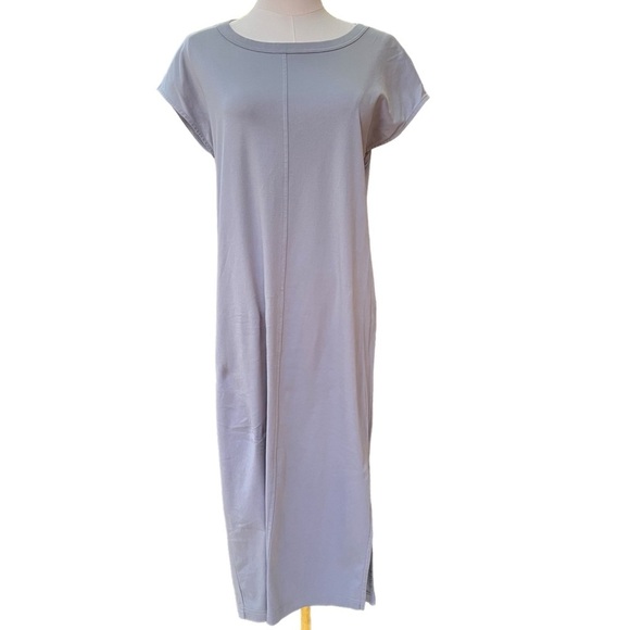 Everlane NWOT Gray Cotton Short Sleeve Midi T-Shirt Dress w/Side Slits Sz. small - Picture 2 of 13